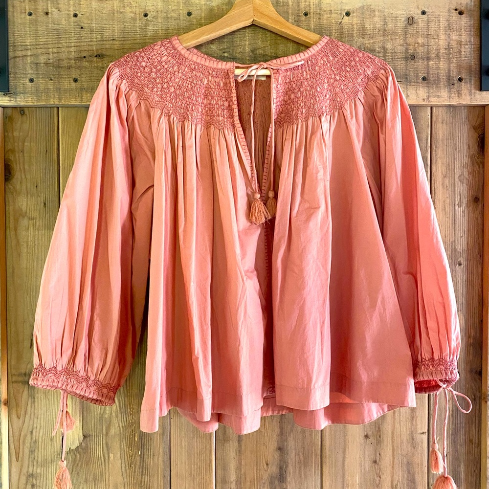 Doen cotton smocked top in pink, size S